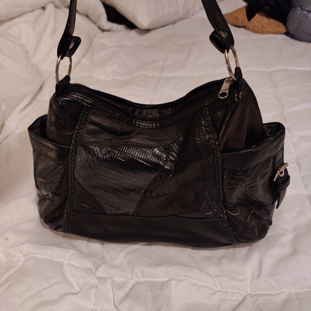 Patched Leather Black Purse